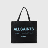 AllSaints Underground Logo Printed Tote Bag In Jet Black/Blue