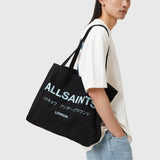 AllSaints Underground Logo Printed Tote Bag In Jet Black/Blue