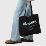 AllSaints Underground Logo Printed Tote Bag In Jet Black/Blue