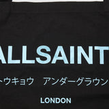 AllSaints Underground Logo Printed Tote Bag In Jet Black/Blue