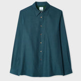 Paul Smith Cotton Flannel Shirt In Teal Blue