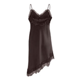 ONLY ONLINDONA Strap Satin Lace Dress In Coffee Bean