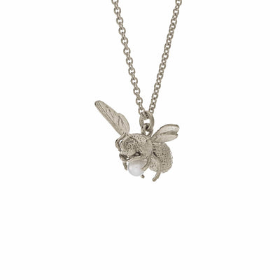 Alex Monroe Flying Bee with Pearl Necklace In Silver