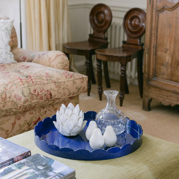 Addison Ross Round Large Lacquered Scallop Tray In Navy