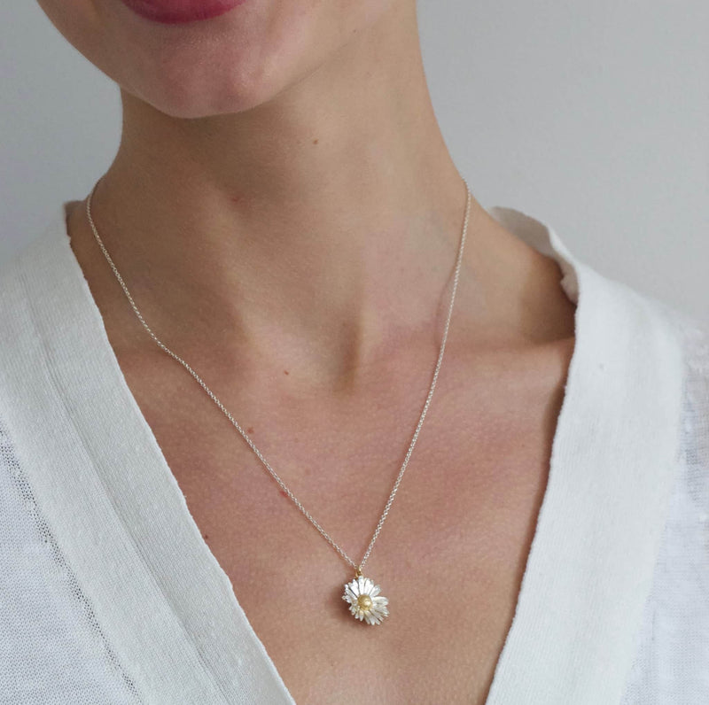 Alex Monroe Big Daisy Necklace in Silver & Gold