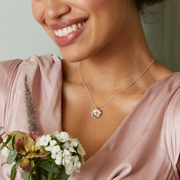 Alex Monroe Big Daisy Necklace in Silver & Gold
