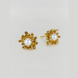 Alex Monroe Chrysanthemum Flower Pearl Earrings in Gold