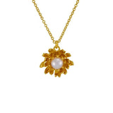 Alex Monroe Chrysanthemum Flower Pearl Necklace in Gold