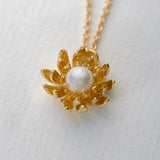 Alex Monroe Chrysanthemum Flower Pearl Necklace in Gold