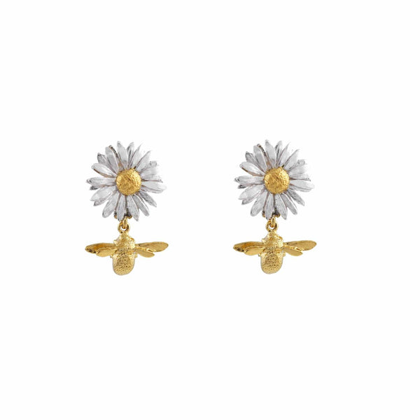 Alex Monroe Daisy Stud Earrings with Teeny Tiny Bee Drops