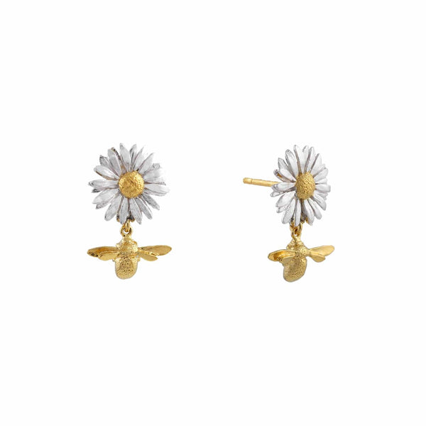 Alex Monroe Daisy Stud Earrings with Teeny Tiny Bee Drops