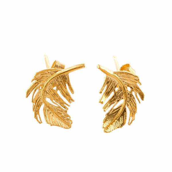 Alex Monroe Feather Stud Earrings in Gold