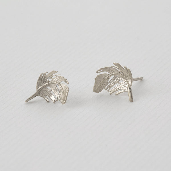Alex Monroe Feather Stud Earrings in Silver