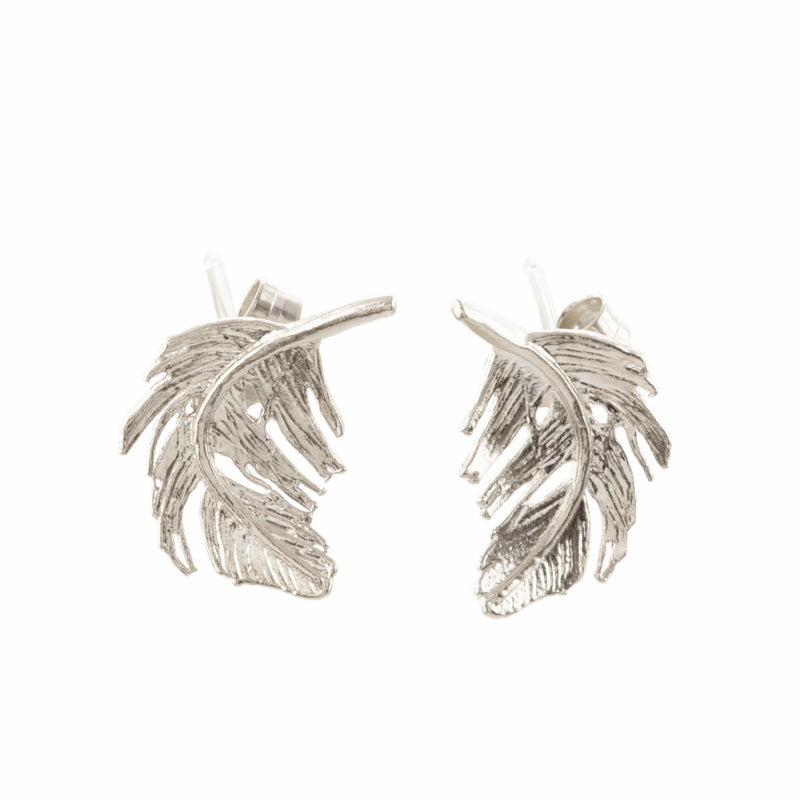 Alex Monroe Feather Stud Earrings in Silver