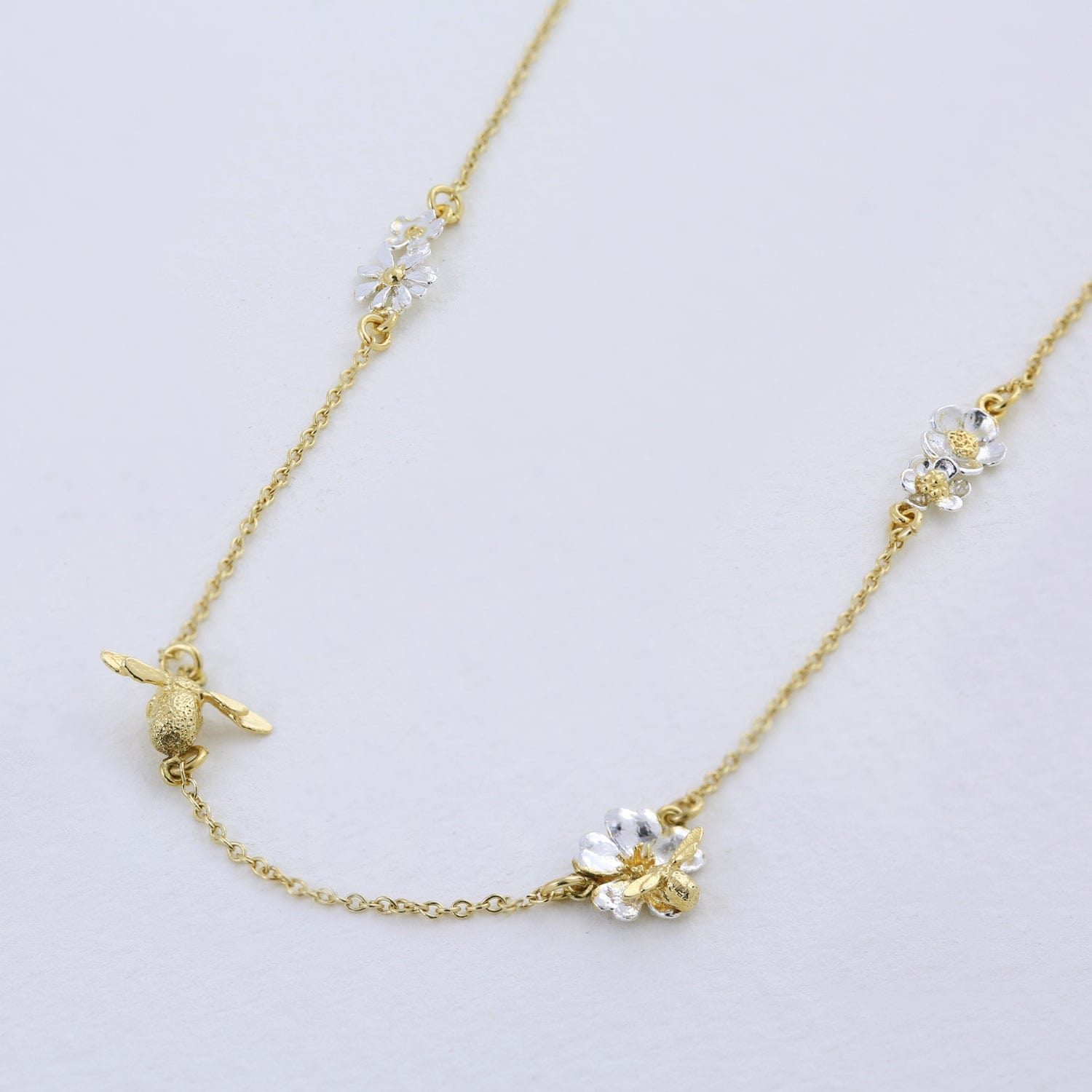 Alex Monroe Floral Chain Necklace with Teeny Tiny Bee