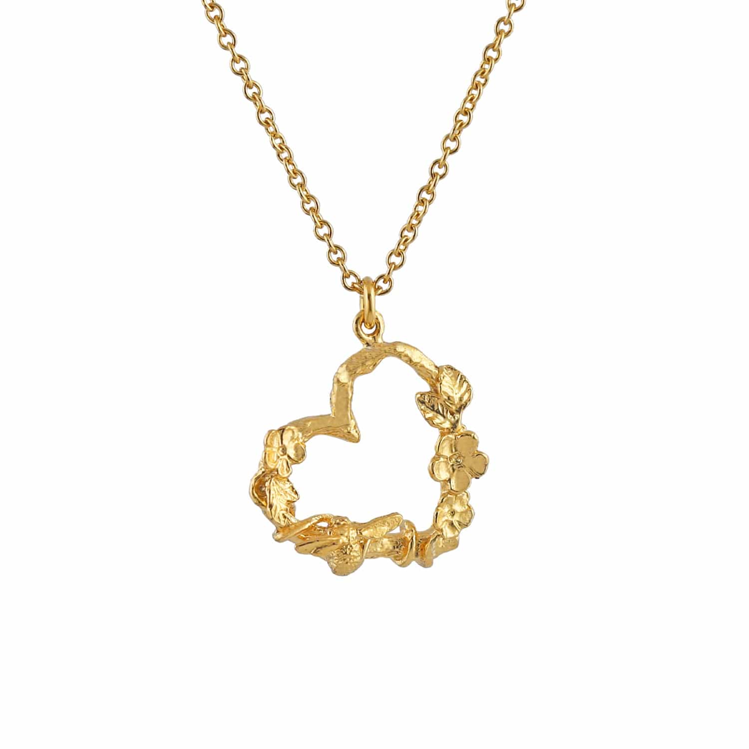 Alex Monroe Floral Heart Necklace with Itsy Bitsy Bee in Gold