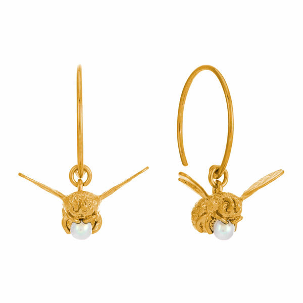 Alex Monroe Flying Bee with Pearl Hoop Earrings in Gold