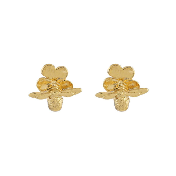 Alex Monroe Forget Me Not Stud Earrings with Itsy Bitsy Bee in Gold