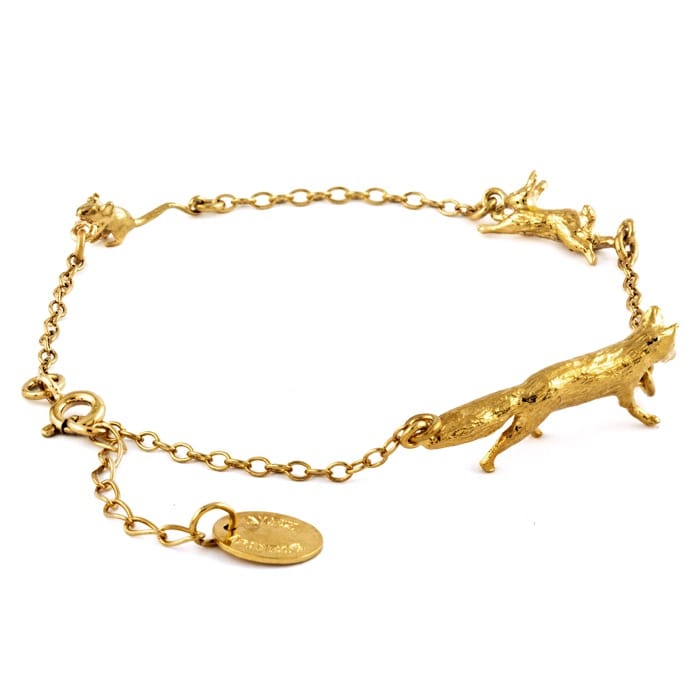 Alex Monroe Fox, Rabbit & Mouse Chase Bracelet in Gold