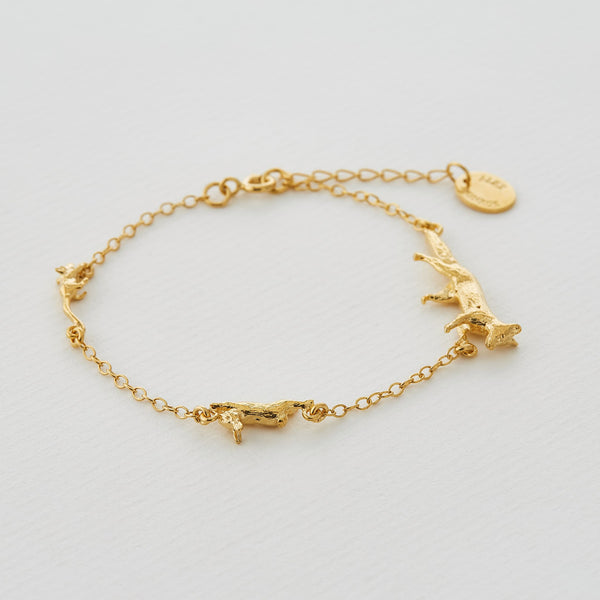 Alex Monroe Fox, Rabbit & Mouse Chase Bracelet in Gold