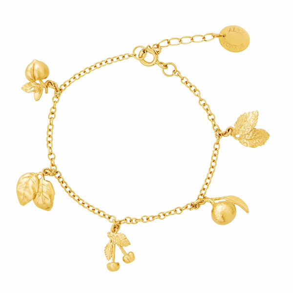Alex Monroe Fruit Medley Charm Bracelet in Gold