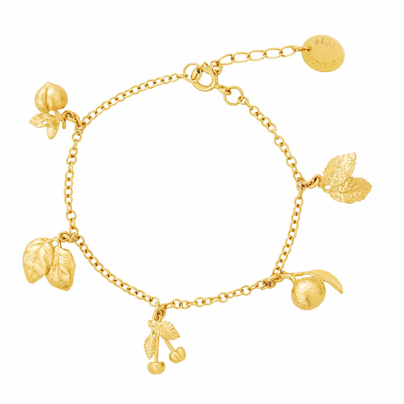 Alex Monroe Fruit Medley Charm Bracelet in Gold