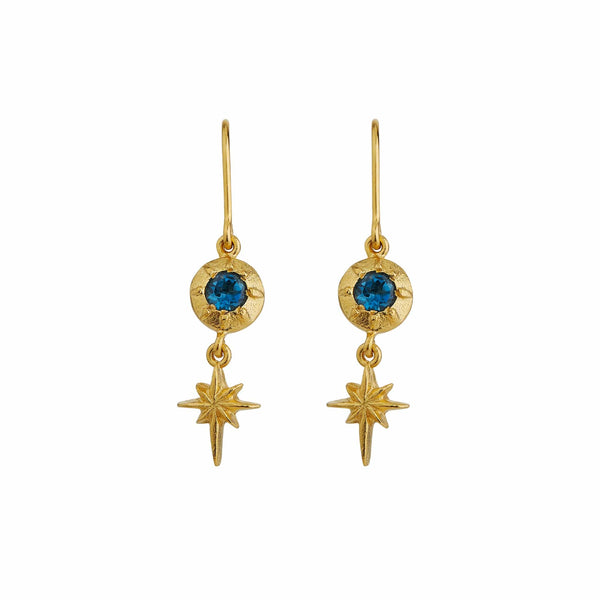 Alex Monroe Guiding Star Blue Topaz Hook Earrings in Gold