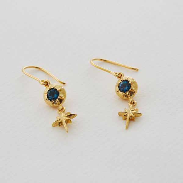 Alex Monroe Guiding Star Blue Topaz Hook Earrings in Gold