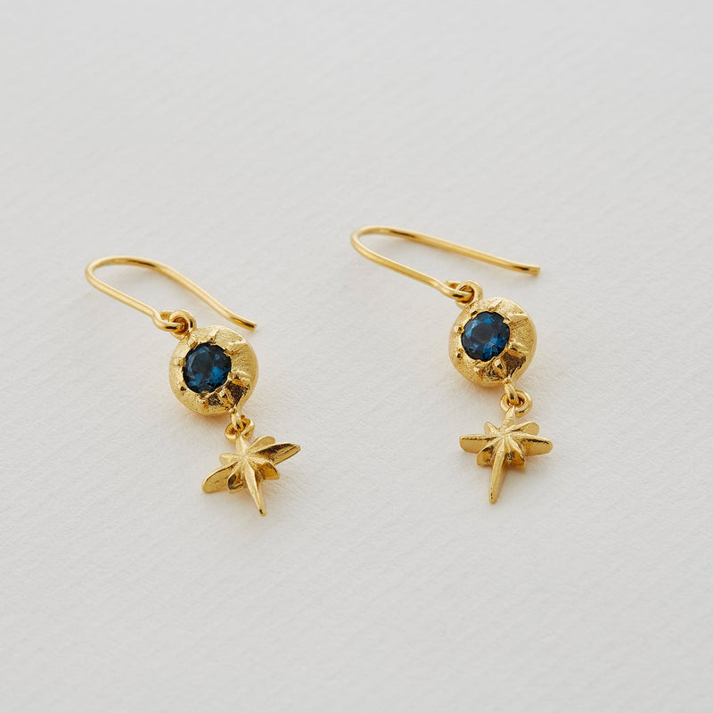 Alex Monroe Guiding Star Blue Topaz Hook Earrings in Gold