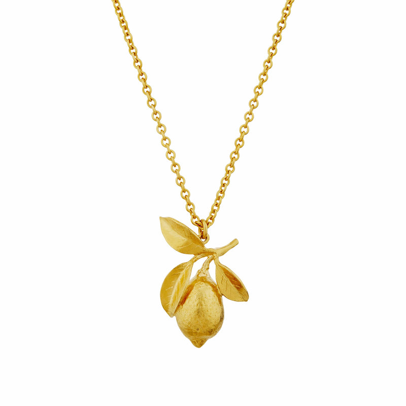 Alex Monroe Large Lemon & Leaf Necklace in Gold
