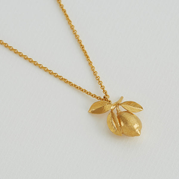 Alex Monroe Large Lemon & Leaf Necklace in Gold