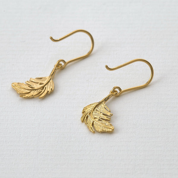 Alex Monroe Little Feather Hook Earrings in Gold