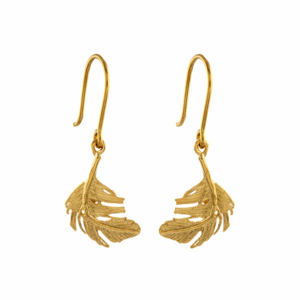 Alex Monroe Little Feather Hook Earrings in Gold