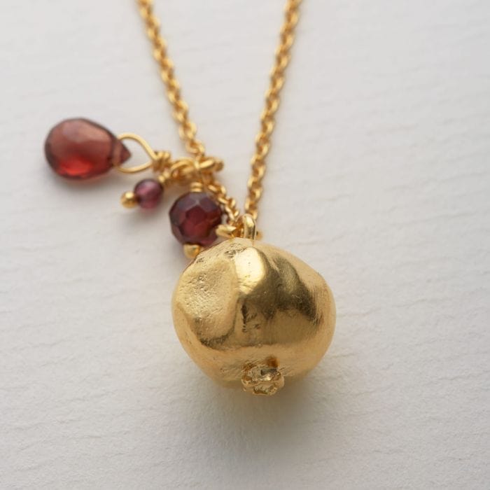 Alex Monroe Pomegranate and Garnet Necklace in Gold
