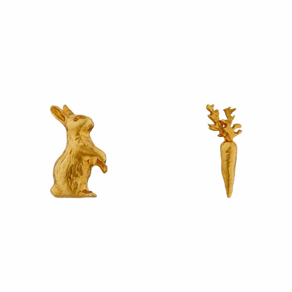 Alex Monroe Rabbit & Carrot Asymmetric Earrings in Gold