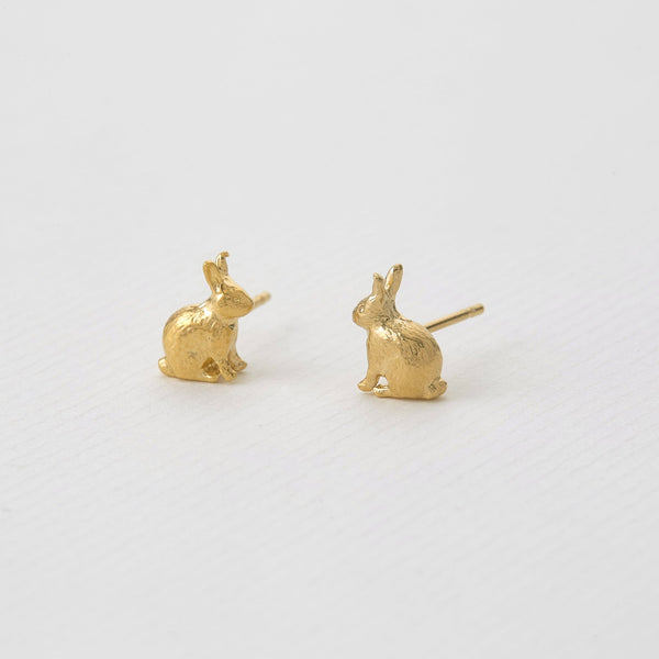 Alex Monroe Sitting Bunny Stud Earrings in Gold