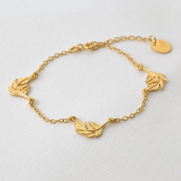 Alex Monroe Three Feather Bracelet in Gold
