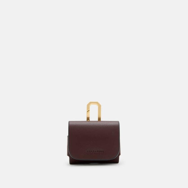 AllSaints AirPod Leather Case in Burnt Red