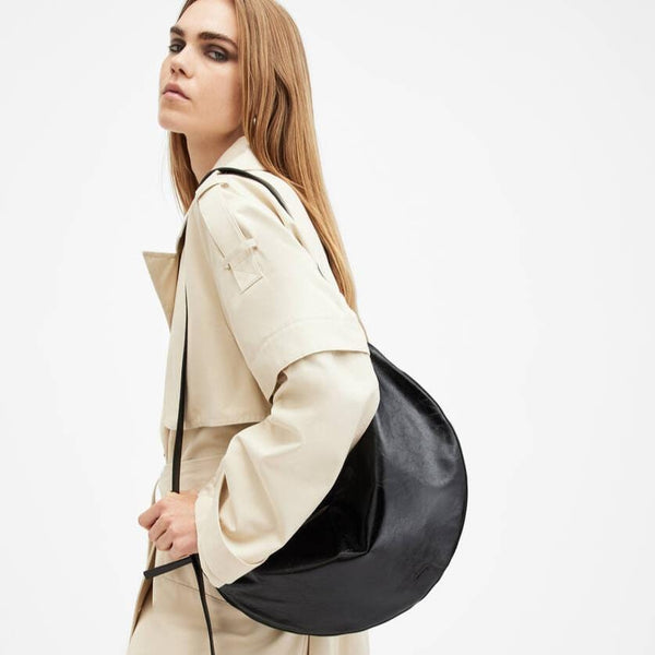 AllSaints Half Moon Leather Shoulder Bag in Black