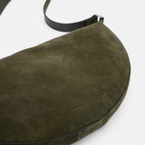 AllSaints Half Moon Suede Shoulder Bag in Olive Green
