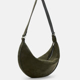 AllSaints Half Moon Suede Shoulder Bag in Olive Green