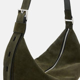 AllSaints Half Moon Suede Shoulder Bag in Olive Green