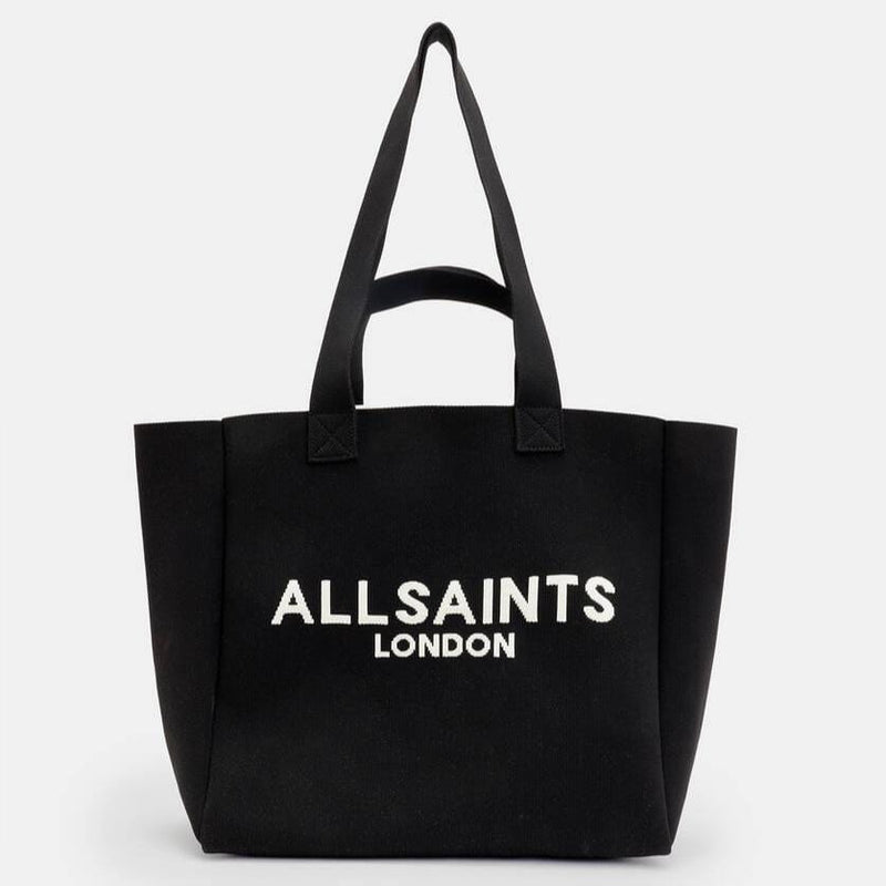 AllSaints Izzy Large Logo Knitted Tote Bag in Black
