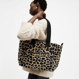 AllSaints Izzy Leopard Print Logo Tote Bag in Black/Brown