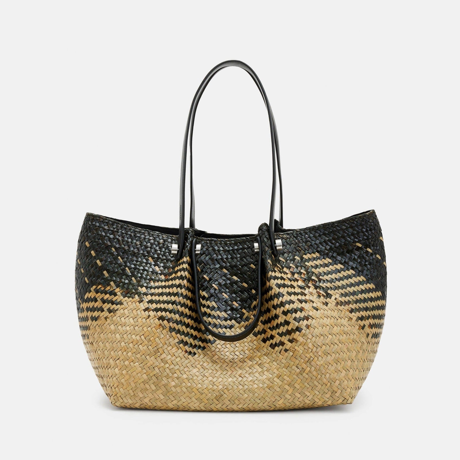 Allsaints Allington Straw Tote Bag in Black Peat Natural