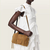 AllSaints Ares Compact Suede Crossbody in Biscuit Brown