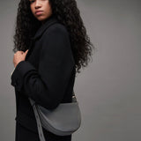 AllSaints Half Moon Leather Crossbody Bag in Slate Grey
