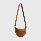 AllSaints Half Moon Suede Crossbody Bag In Cognac Brown