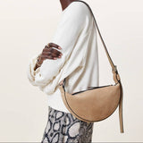 AllSaints Half Moon Suede Crossbody Bag In Mink Brown