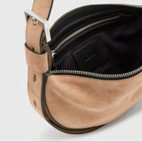 AllSaints Half Moon Suede Crossbody Bag In Mink Brown